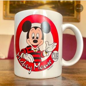 Official Mickey Mouse Club Vintage Coffee Mug porcelain, red and white. Unused